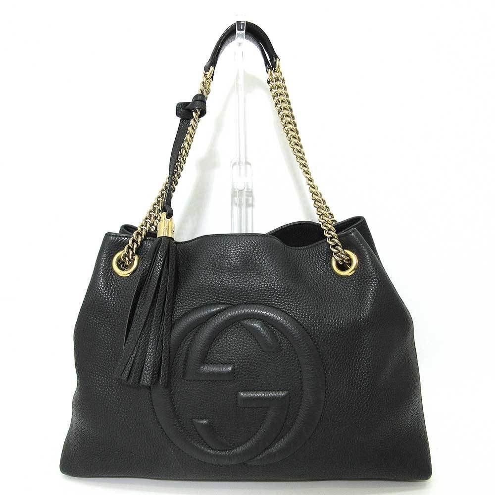 Interlocking Calf Leather Chain Black GG Soho Bag Tote Bag Semi-Shoulder Bag